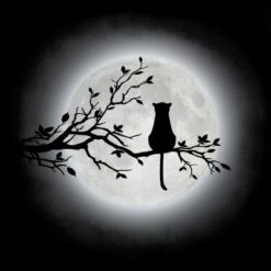 Junior's Design By Humans The Cat And The Moon By Maryedenoa T-Shirt