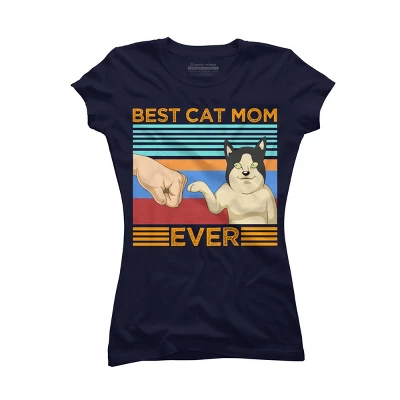 Junior's Design By Humans Best Cat Mom Ever Retro Stripes By Shirtpublic T-Shirt 4 Junior's Design By Humans Best Cat Mom Ever Retro Stripes By Shirtpublic T-Shirt - Image 4