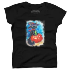 Girl's Design By Humans Halloween. The Witch Cat By POLINART T-Shirt -Design By Humans GUEST 01e0e299 4121 4e1a bccc 89fe212e79c4