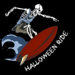 Junior's Design By Humans Halloween Surfing Zombie Skeleton Funny Costume T Shirt By Graceandfinn T-Shirt