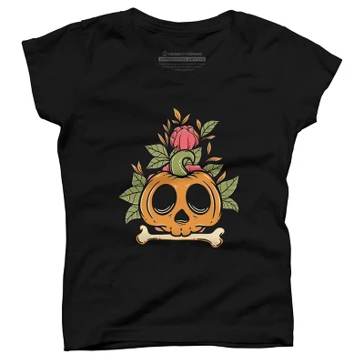 Girl's Design By Humans Halloween With Rose Illustration By Rukurustudio T-Shirt 2 Girl's Design By Humans Halloween With Rose Illustration By Rukurustudio T-Shirt - Image 2