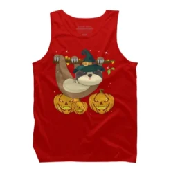 Men's Design By Humans Funny Witch Sloth With Jack O Lantern Halloween T-Shirt By Thebeardstudio Tank Top -Design By Humans GUEST 036fa2e3 44f2 4cac b16b 4e8c92aa2deb
