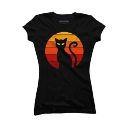 Junior's Design By Humans Vintage Retro Sunset Halloween Black Cat I By Lemonpepper T-Shirt -Design By Humans GUEST 070e7478 f761 461e ba80 11fc3e3b8df2