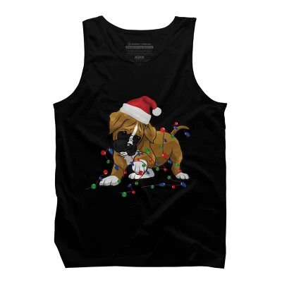 Men's Design By Humans Saint Bernard Dog Christmas Light Costume Hat Santa Fairy Lights By Rondes Tank Top 4 Men's Design By Humans Saint Bernard Dog Christmas Light Costume Hat Santa Fairy Lights By Rondes Tank Top - Image 4