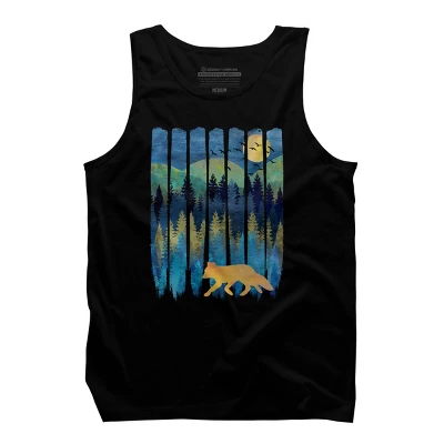 Men's Design By Humans Fox Forest Night By Maryedenoa Tank Top 4 Men's Design By Humans Fox Forest Night By Maryedenoa Tank Top - Image 4
