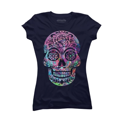 Junior's Design By Humans Halloween Sugar Skull By Honeytree T-Shirt 5 Junior's Design By Humans Halloween Sugar Skull By Honeytree T-Shirt - Image 5