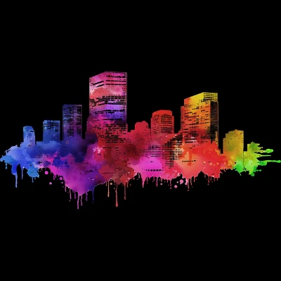 Junior's Design By Humans Color Drip City Buildings By Hkartist T-Shirt 1 Junior's Design By Humans Color Drip City Buildings By Hkartist T-Shirt