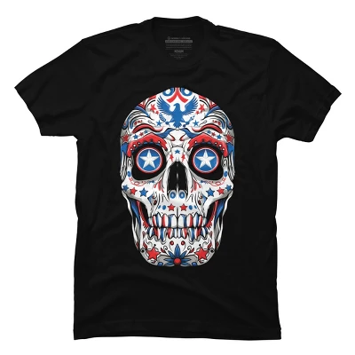 Men's Design By Humans July 4th American Sugar Skull By T-Shirt 2 Men's Design By Humans July 4th American Sugar Skull By T-Shirt - Image 2