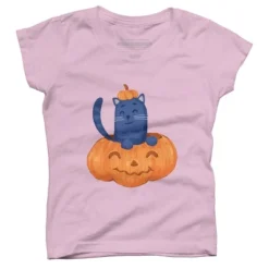 Girl's Design By Humans Halloween Cat In A Pumpkin By Wubbadub T-Shirt -Design By Humans GUEST 13d23d3f c636 4a99 a992 4d5f22de0f59