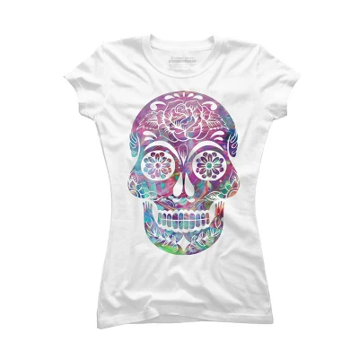Junior's Design By Humans Halloween Sugar Skull By Honeytree T-Shirt 4 Junior's Design By Humans Halloween Sugar Skull By Honeytree T-Shirt - Image 4