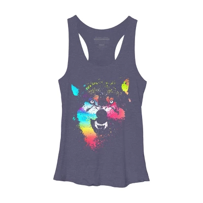 Women's Design By Humans Technicolor Wolf By Clingcling Racerback Tank Top 4 Women's Design By Humans Technicolor Wolf By Clingcling Racerback Tank Top - Image 4