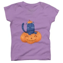 Girl's Design By Humans Halloween Cat In A Pumpkin By Wubbadub T-Shirt -Design By Humans GUEST 18a9251b bce5 46b8 becd 8b1addb00a33