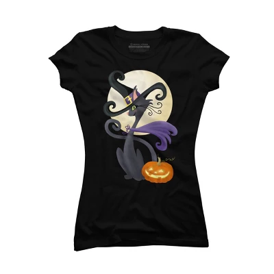 Junior's Design By Humans Bewitching Black Halloween Kitty Cat By LittleBunnySunshine T-Shirt 3 Junior's Design By Humans Bewitching Black Halloween Kitty Cat By LittleBunnySunshine T-Shirt - Image 3