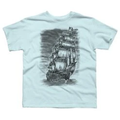 Boy's Design By Humans Caleuche Ghost Pirate Ship - Blackline By RobertoJL T-Shirt -Design By Humans GUEST 1a9e55f2 9475 4656 8817 c0969c3bec97