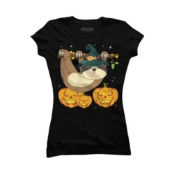 Junior's Design By Humans Funny Witch Sloth With Jack O Lantern Halloween T-Shirt By Thebeardstudio T-Shirt -Design By Humans GUEST 1db59b1b b189 4601 be7e e0a60f341aa3