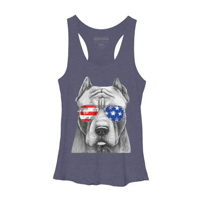 Women's Design By Humans American Pitbull With Sunglasses By Racerback Tank Top 3 Women's Design By Humans American Pitbull With Sunglasses By Racerback Tank Top - Image 3