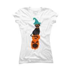 Junior's Design By Humans Halloween Pumpkins And Witch Cat By Famenxt T-Shirt -Design By Humans GUEST 224fd0a0 d3c2 4344 a99e 1b884c287aee
