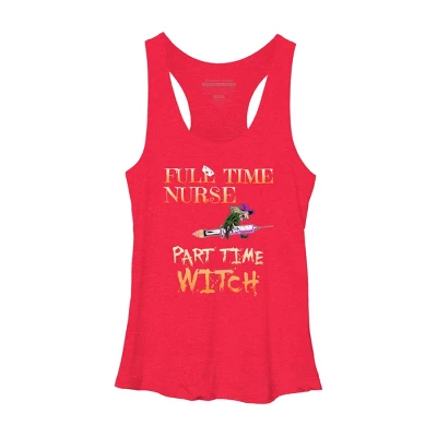 Women's Design By Humans Halloween Costume Full Time Nurse Part-Time Witch By TeeShirtMadness Racerback Tank Top 3 Women's Design By Humans Halloween Costume Full Time Nurse Part-Time Witch By TeeShirtMadness Racerback Tank Top - Image 3