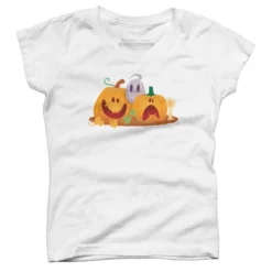 Girl's Design By Humans Halloween Cartoon Pumpkins And Ghost By VectorVillain T-Shirt -Design By Humans GUEST 277440c3 73aa 43db a3c9 9b7492be9446