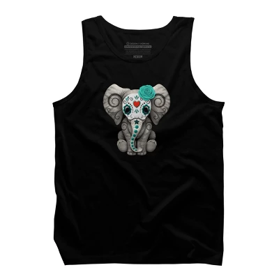 Men's Design By Humans Blue Day Of The Dead Sugar Skull Baby Elephant By Jeffbartels Tank Top 4 Men's Design By Humans Blue Day Of The Dead Sugar Skull Baby Elephant By Jeffbartels Tank Top - Image 4