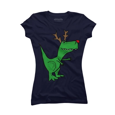 Junior's Design By Humans Cool Funny Christmas T-Rex Dinosaur With Antlers By SmileToday T-Shirt 5 Junior's Design By Humans Cool Funny Christmas T-Rex Dinosaur With Antlers By SmileToday T-Shirt - Image 5