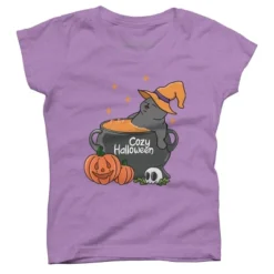 Girl's Design By Humans Cozy Halloween By Kimprut T-Shirt -Design By Humans GUEST 2caaa4b7 bb7f 4b16 aee3 427fca18e4fa