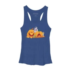 Women's Design By Humans Halloween Cartoon Pumpkins And Ghost By VectorVillain Racerback Tank Top -Design By Humans GUEST 2cabd9fd da2f 492f 9147 d0972425495d