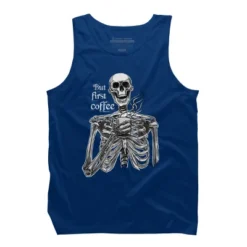 Men's Design By Humans Halloween Skeleton Drinking Coffee. But First Coffee By MelazergDesign Tank Top -Design By Humans GUEST 2ff072ff 3b2e 473e 916a c54beba1a98f