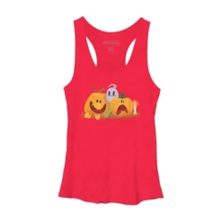 Women's Design By Humans Halloween Cartoon Pumpkins And Ghost By VectorVillain Racerback Tank Top -Design By Humans GUEST 314ae422 6a9a 479b 94f1 e41bd9e9a44b