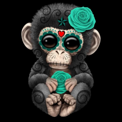 Girl's Design By Humans Blue Day Of The Dead Sugar Skull Baby Chimp By Jeffbartels T-Shirt 1 Girl's Design By Humans Blue Day Of The Dead Sugar Skull Baby Chimp By Jeffbartels T-Shirt