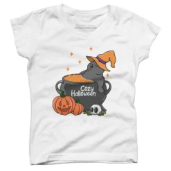 Girl's Design By Humans Cozy Halloween By Kimprut T-Shirt -Design By Humans GUEST 33457361 9498 47cd a6c7 af1086132740