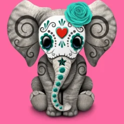 Women's Design By Humans Blue Day Of The Dead Sugar Skull Baby Elephant By Jeffbartels Racerback Tank Top