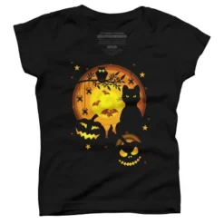 Girl's Design By Humans Halloween Kitty By Artizan16 T-Shirt -Design By Humans GUEST 37a5678f b42f 40b5 82ab efde8574c502