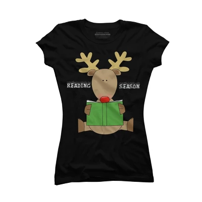 Junior's Design By Humans Christmas Reading Reindeer Shirt By Galvanized T-Shirt 3 Junior's Design By Humans Christmas Reading Reindeer Shirt By Galvanized T-Shirt - Image 3
