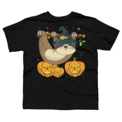 Boy's Design By Humans Funny Witch Sloth With Jack O Lantern Halloween T-Shirt By Thebeardstudio T-Shirt -Design By Humans GUEST 3c000ac7 af55 479c 948f 986a29eec711