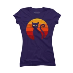 Junior's Design By Humans Vintage Retro Sunset Halloween Black Cat I By Lemonpepper T-Shirt -Design By Humans GUEST 3c6302ab 479f 454b bed9 1c535e8757c8