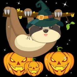 Girl's Design By Humans Funny Witch Sloth With Jack O Lantern Halloween T-Shirt By Thebeardstudio T-Shirt