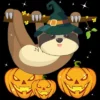 Junior's Design By Humans Funny Witch Sloth With Jack O Lantern Halloween T-Shirt By Thebeardstudio T-Shirt