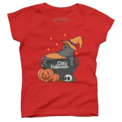 Girl's Design By Humans Cozy Halloween By Kimprut T-Shirt -Design By Humans GUEST 3f69083f 3888 43e4 81da 54e498651be8