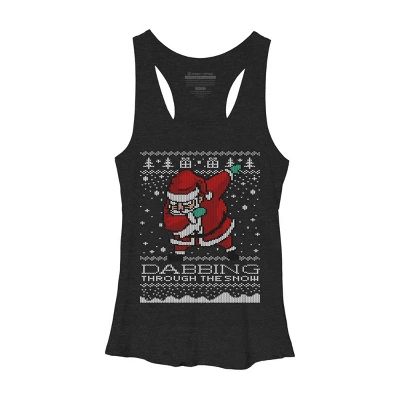 Women's Design By Humans Dabbing Through The Snow Santa Shirt Ugly Christmas Sweater By Vomaria Racerback Tank Top 3 Women's Design By Humans Dabbing Through The Snow Santa Shirt Ugly Christmas Sweater By Vomaria Racerback Tank Top - Image 3