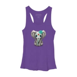 Women's Design By Humans Blue Day Of The Dead Sugar Skull Baby Elephant By Jeffbartels Racerback Tank Top -Design By Humans GUEST 472f5016 f303 4efb ba78 1bc881f9fe5f