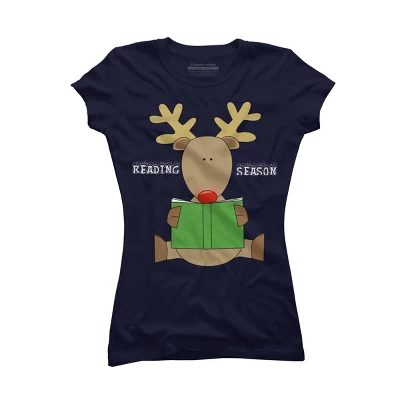 Junior's Design By Humans Christmas Reading Reindeer Shirt By Galvanized T-Shirt 4 Junior's Design By Humans Christmas Reading Reindeer Shirt By Galvanized T-Shirt - Image 4