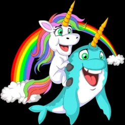 Women's Design By Humans Rainbow Unicorn And Narwhal Horn Friends By ZeusSE Racerback Tank Top