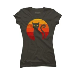 Junior's Design By Humans Vintage Retro Sunset Halloween Black Cat I By Lemonpepper T-Shirt -Design By Humans GUEST 4eee2e9c 4270 41c4 954b f7c051479028