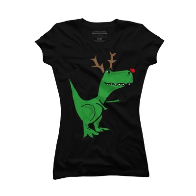Junior's Design By Humans Cool Funny Christmas T-Rex Dinosaur With Antlers By SmileToday T-Shirt 3 Junior's Design By Humans Cool Funny Christmas T-Rex Dinosaur With Antlers By SmileToday T-Shirt - Image 3