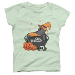 Girl's Design By Humans Cozy Halloween By Kimprut T-Shirt -Design By Humans GUEST 51b2837d 3760 4df7 bb84 edf27e5bf575