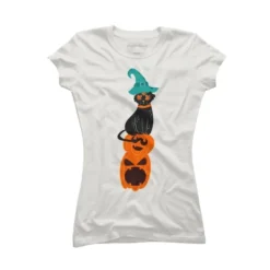 Junior's Design By Humans Halloween Pumpkins And Witch Cat By Famenxt T-Shirt -Design By Humans GUEST 5210ddbe 669a 45cd bc4a 5929ee0b0dd5