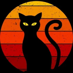 Junior's Design By Humans Vintage Retro Sunset Halloween Black Cat I By Lemonpepper T-Shirt