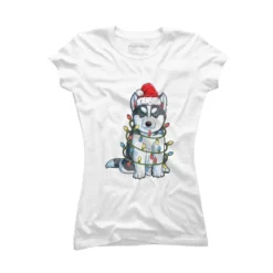 Junior's Design By Humans Siberian Husky Santa Christmas Tree Lights Xmas Gifts Boys T-Shi By NekoShop T-Shirt -Design By Humans GUEST 611ee3d8 f016 4f11 a72b 104737b39d12