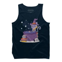 Men's Design By Humans Halloween Kitty Cauldron By Machmigo Tank Top -Design By Humans GUEST 626ae7a5 f775 42d5 8db9 90ec1ac6d904